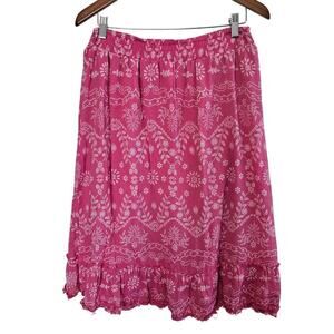Y2K Mile Gabriella Peasant Skirt Womens Size XL Pink Floral Pink Boho Ruffles